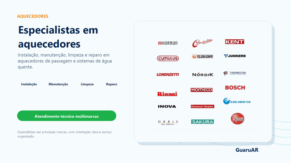 Principais marcas de aquecedores atendidas pela Guaru Ar LC
