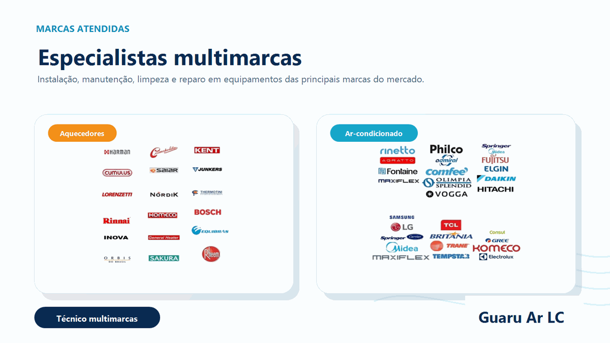 Marcas atendidas pela assistência técnica multimarcas Guaru Ar LC